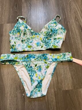 Pretty Blue & Green Floral Two-Piece Bikini Set